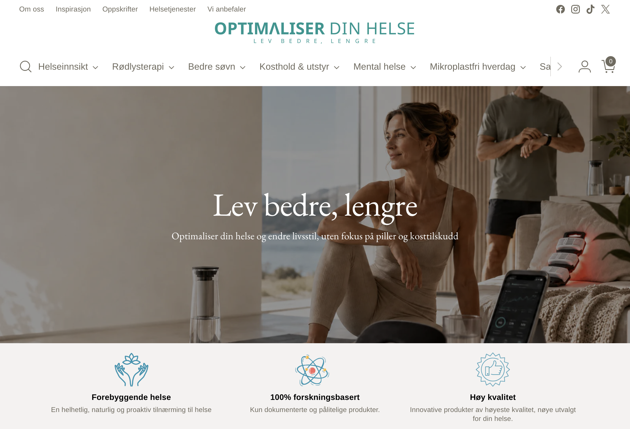 Skjermbilde av forsiden til Optimaliser din helse