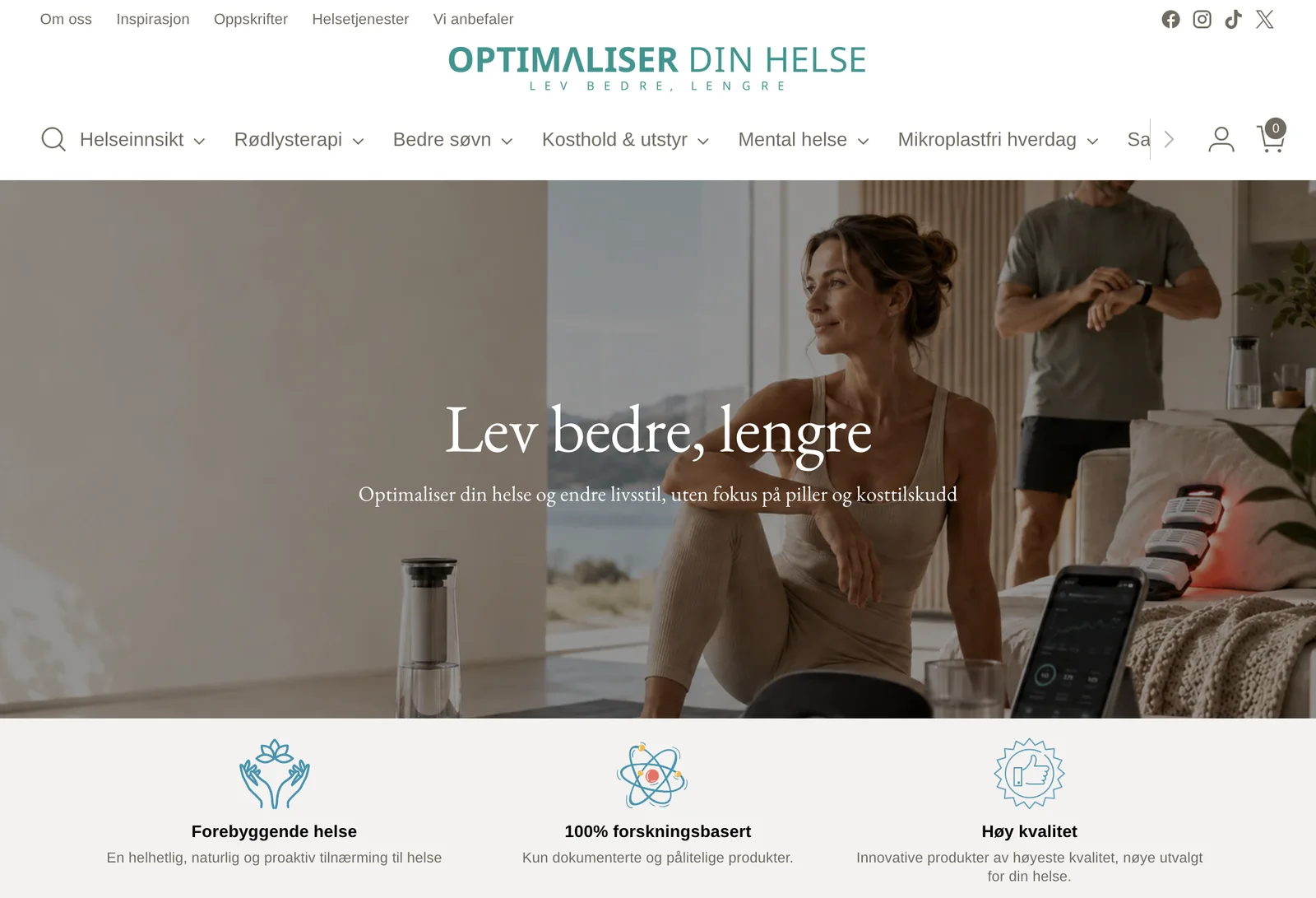 Skjermbilde av forsiden til Optimaliser din helse