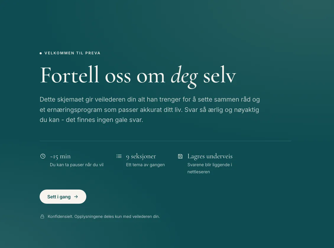 Spørreskjemaet klienten fyller ut før konsultasjonen